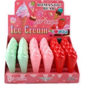 6 Romantic Bear Ice Cream Lip Balm - Mint, Pink, Red